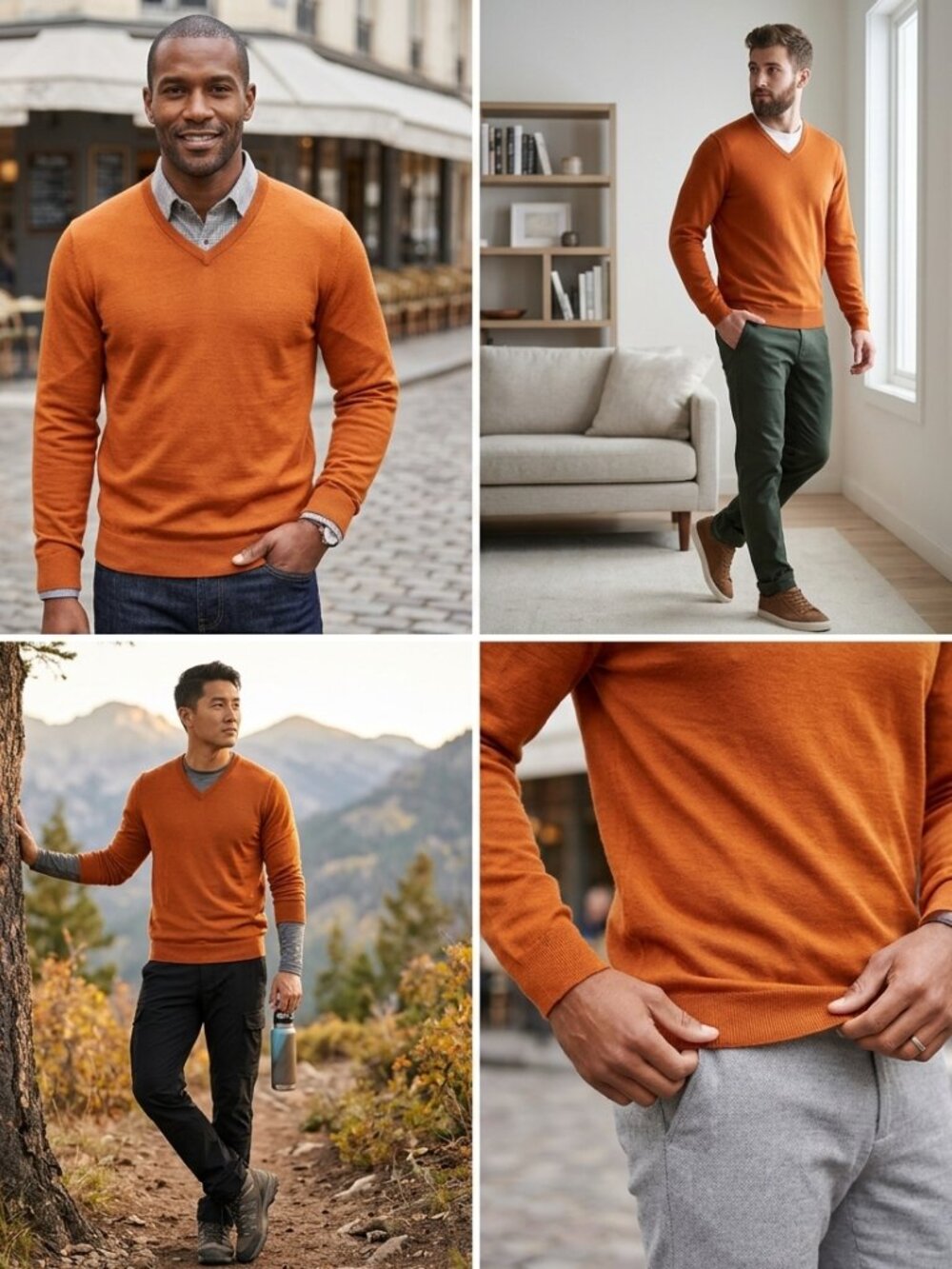 Club Room Merino Pullover Sweater Men's Size Large V Neck Trim Cuff Orange
